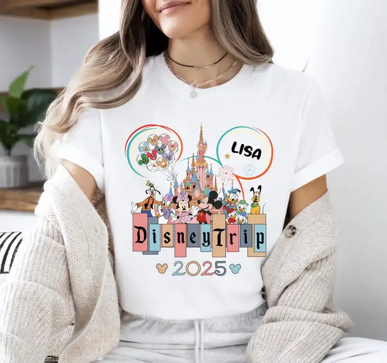

2025 Новая футболка унисекс с принтом узоров Диснея, уличная мода, футболка с короткими рукавами из чистого хлопка и круглым вырезом