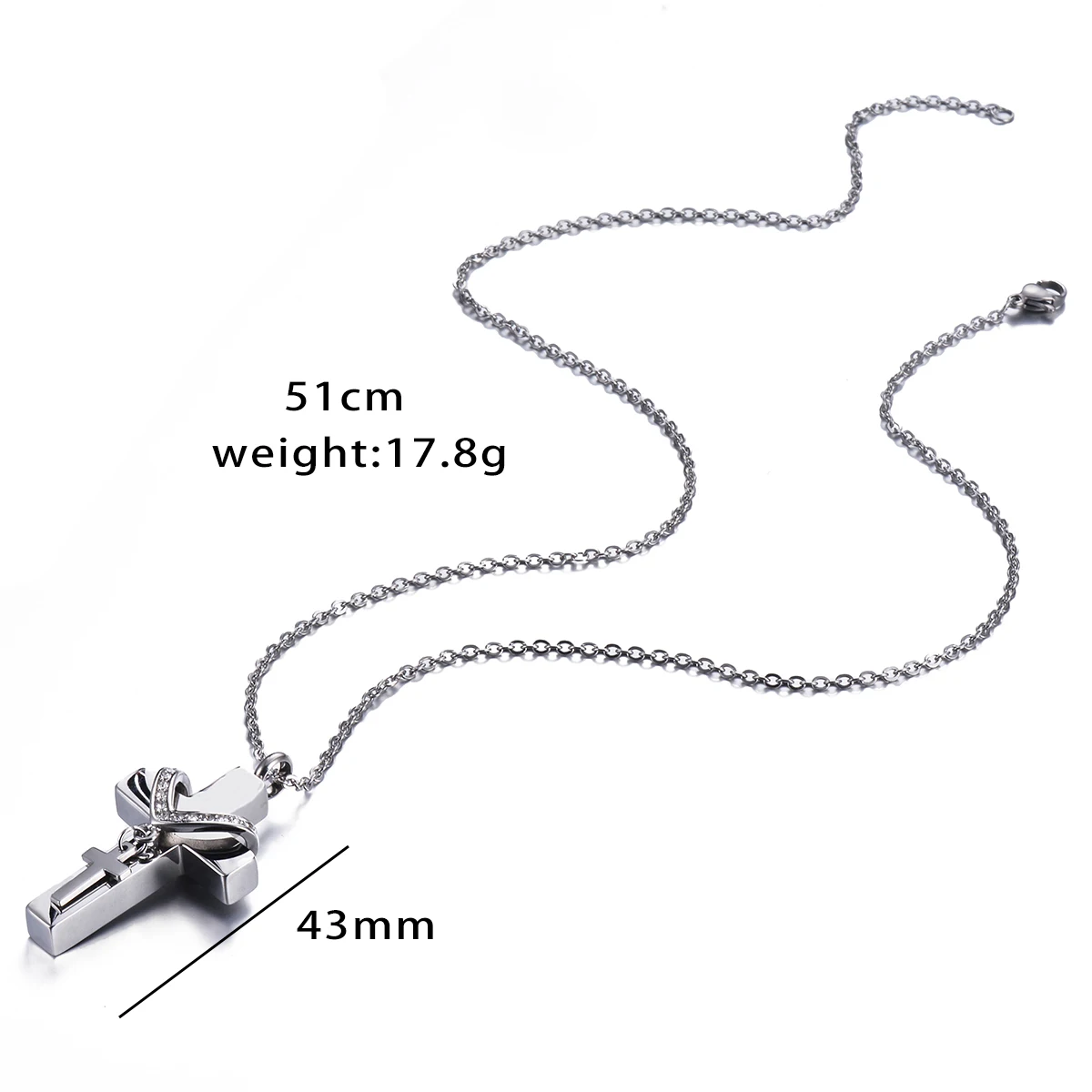 Unisex Stainless Steel Cremation Double Cross Pendant Necklace for Ashes Memorial Keepsake Jewelry Gift Dropshipping
