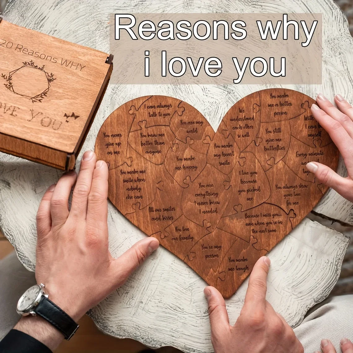 20 Reasons Why I Love You Wooden Heart Puzzle Romantic Personalized Gift for Couples Valentines Anniversary Christmas & Birthday