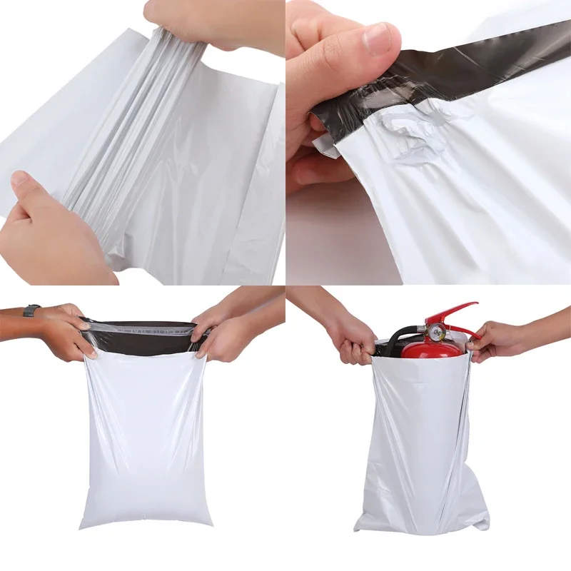 Poli branco Envelopes Courier Bag, sacos de armazenamento expresso Envelope, selo auto-adesivo, malote plástico PE, embalagem Mailing Bags, 100Pcs