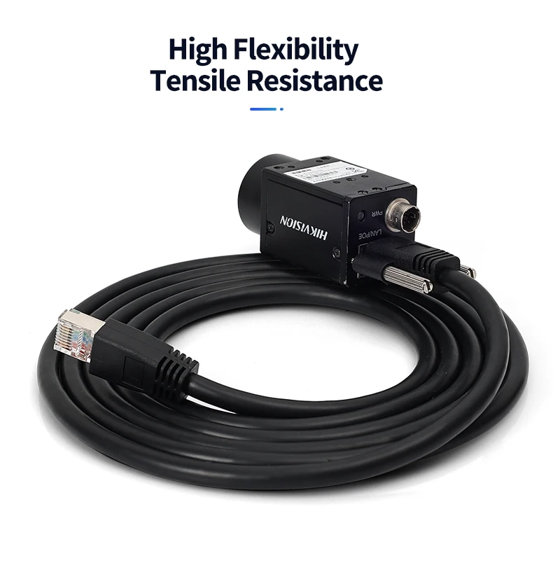 Gigabit Ethernet Cable for Industrial Cameras, High Flex Drag Chain, Shielded with Lock Screws, Compatible with Basler Hikvision