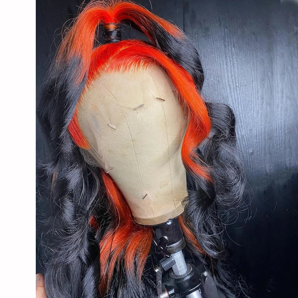 Charisma 26 Inches Long Body Wave Synthetic Lace Front Wig Orange To Black Ombre Wigs For Women Frontal Wig Cosplay