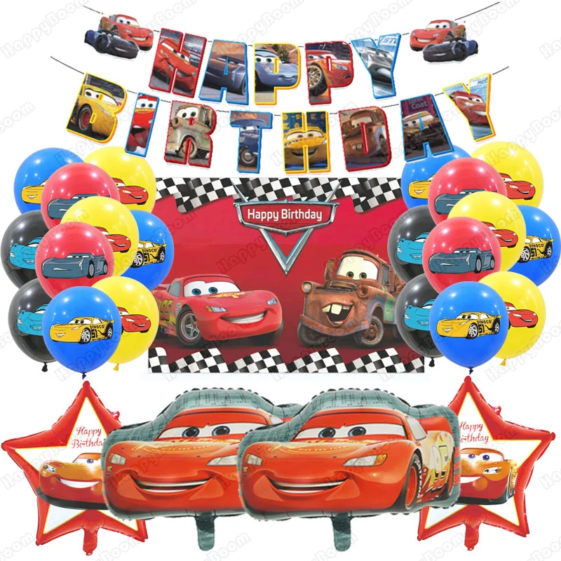 Auto's Ballonnen Bliksem Auto Feestdecoratie Gelukkige Verjaardag Banner Verjaardagsfeestje Decoraties Benodigdheden Feestfoto Prop
