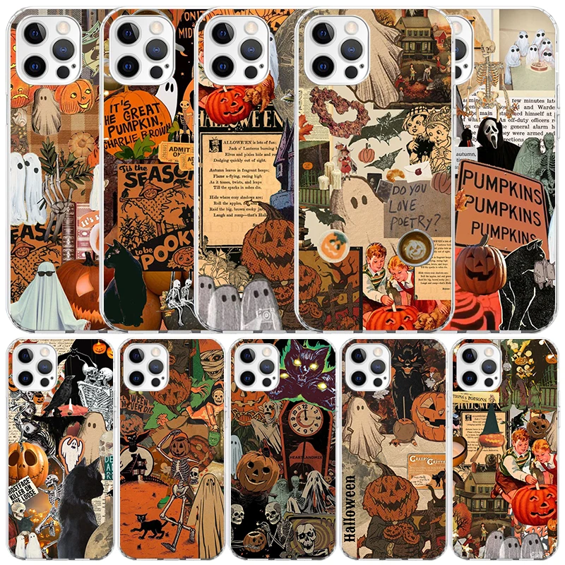 October Fall Halloween Spooky Pumpkin Phone Case For IPhone 16 15 14 13 12 11 Pro Max Mini XR XS X 7 Plus 8 + SE 2020 Soft TPU B