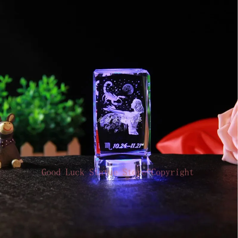 TOP COOL friend business birthday present gift - 12 constellations 3D crystal sculpture art statue bring Good luck talisman