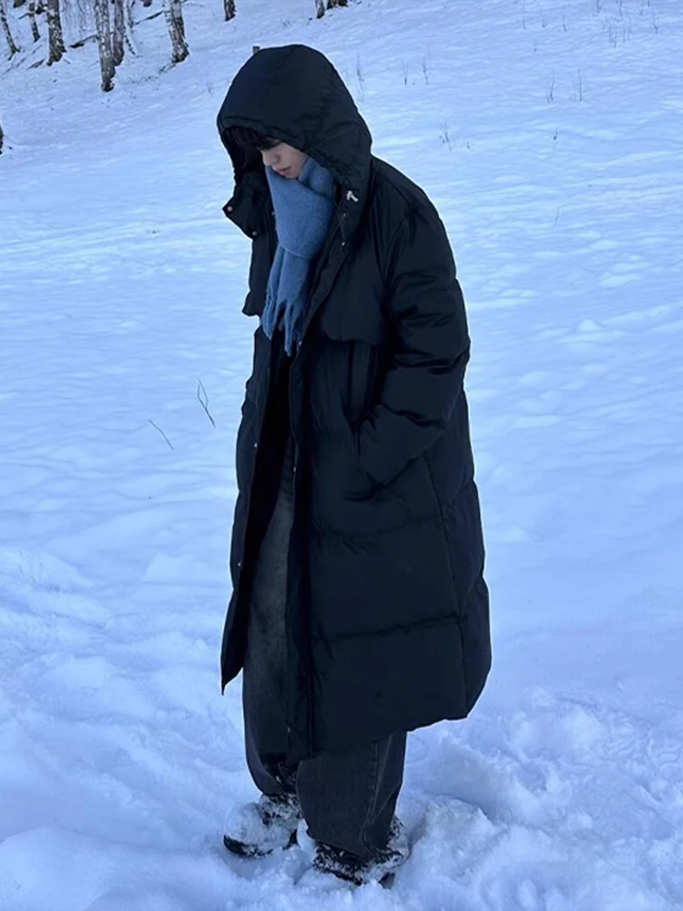 

Extreme Cold Resistant Men's down Jaet Knee-Length Overcoat Thiened Polyester Fiber Hooded Zipper Closure Color