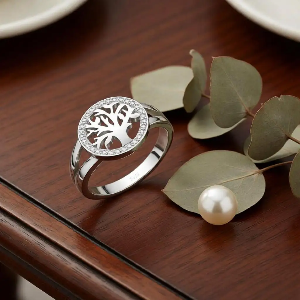 Shining 925 Sterling Silver Dial Tree Design Crystal Zircon Finger Rings for Women Girls Wedding Party Fashion Jewelry Gifts