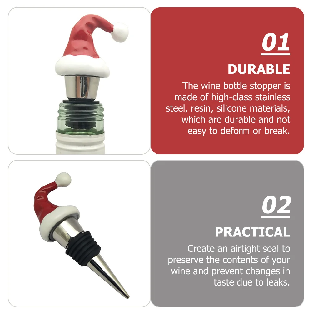 

2pcs Christmas Hat Wine Bottle Stopper Reusable Airtight Seal For Red Wine Decorative Beverage Cork Xmas Party Accessory
