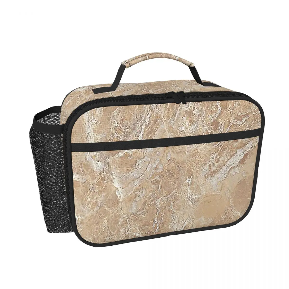 Contemporary Cream Beige Sand Stone Granite Marbl Insulated Lunch Bag for Women Children Food Boxes Thermal Lunch Box Tote