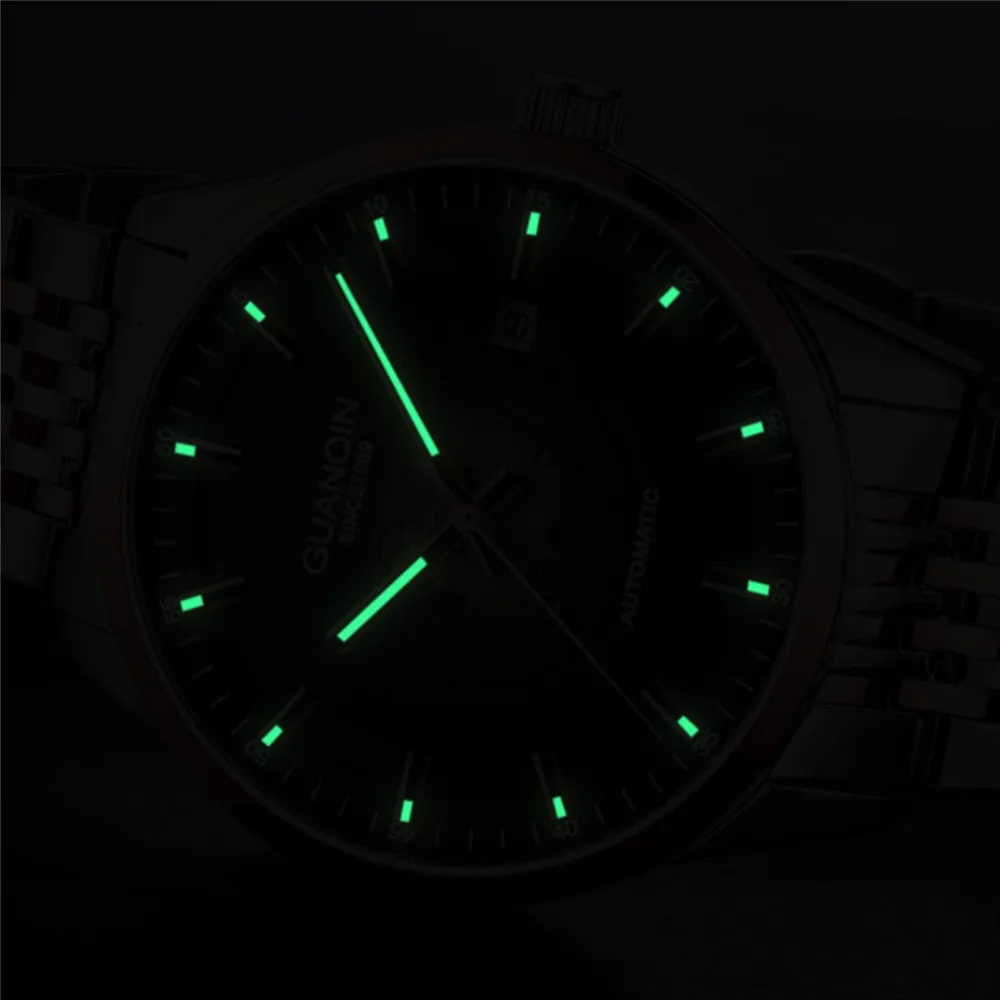 GUANQIN Brand Steel Watch Men Sapphire Crystal MIYOTA Automatic Mechanical Wristwatch Man Waterproof Calendar Luminous Clock