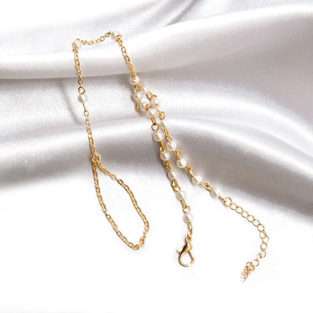 Boho pearl beaded Link Chain Bracelet Connected Finger Ring Bangle for Women Handmade Chain Linked Hand Harness Couple Jewelry