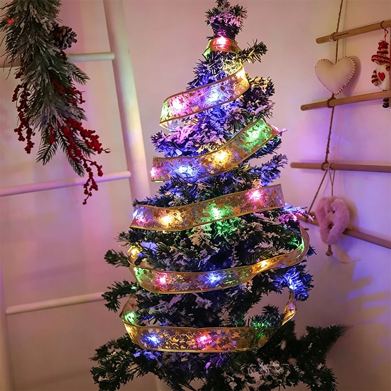 5M Christmas Ribbon String Lights, Colorful RGB LED Organza Ribbon Fairy Lights for Christmas Tree Gift Box Wreath Holiday Party