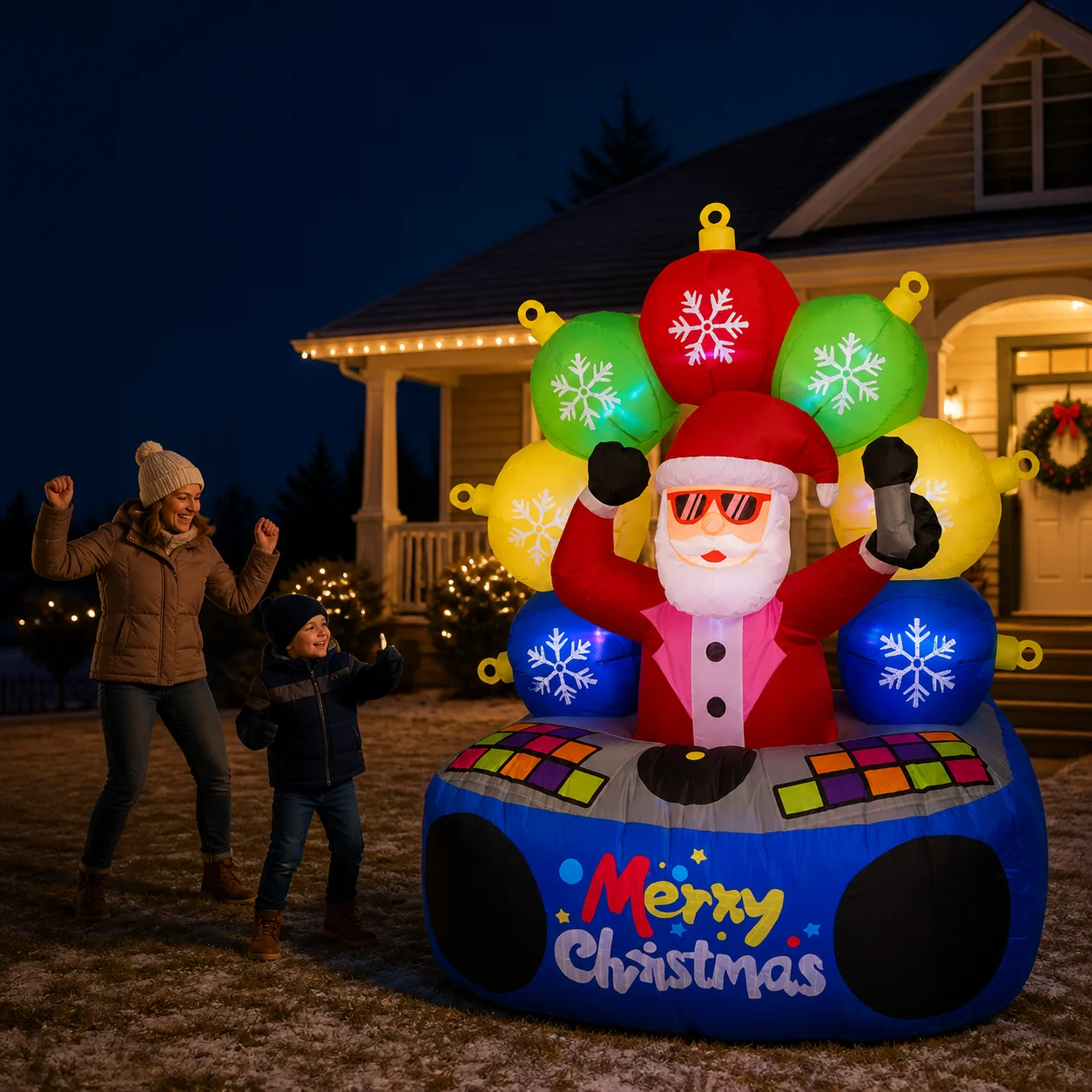 6ft Christmas Inflatable Dj Santa Boombox Cool Rockin' Santa Claus with LED Lights Merry Christmas Blow up Garden Holiday Decor Inflatable Decoration with Music Perfect for the Yard, Lawn, Garde Birthday Party Decoration New