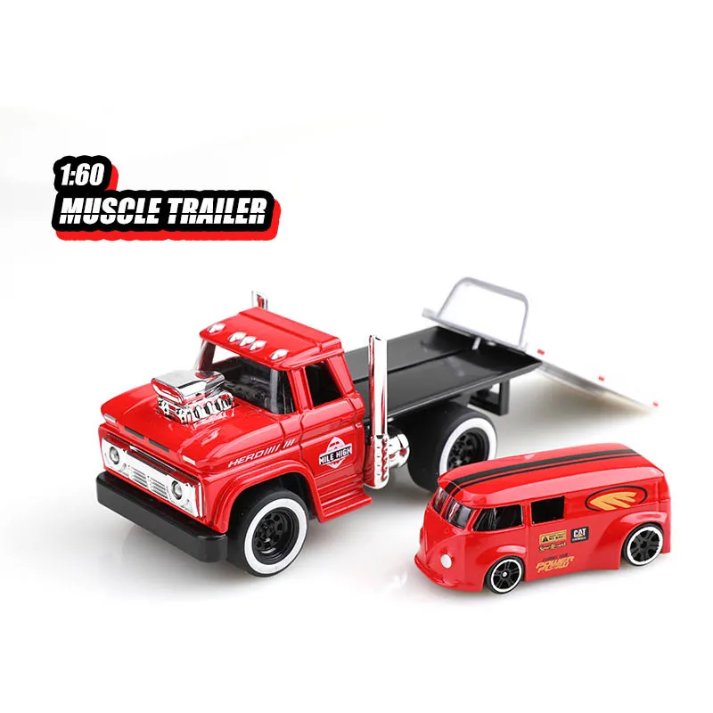 Remorque musculaire rétro américaine 1:60, jouet de Simulation, voiture de Transport pour enfants garçons, modèle de voiture en alliage créatif, voiture moulée sous pression