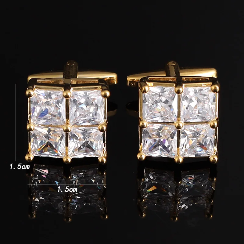 Square Tian word brass men's cufflinks white diamond burgundy champagne zircon crystal hot sleeve nails view 6