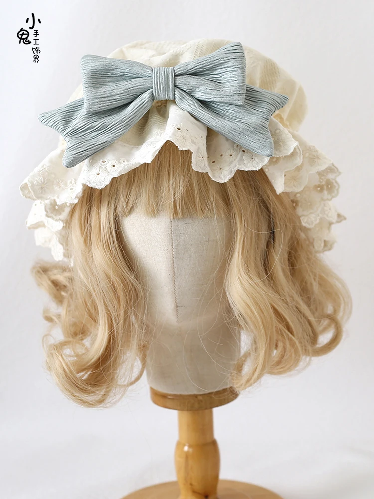 

Japanese Doll Petite Lolita Bow Hat Breathable Hat Lolita Lace Nightcap BB Hat