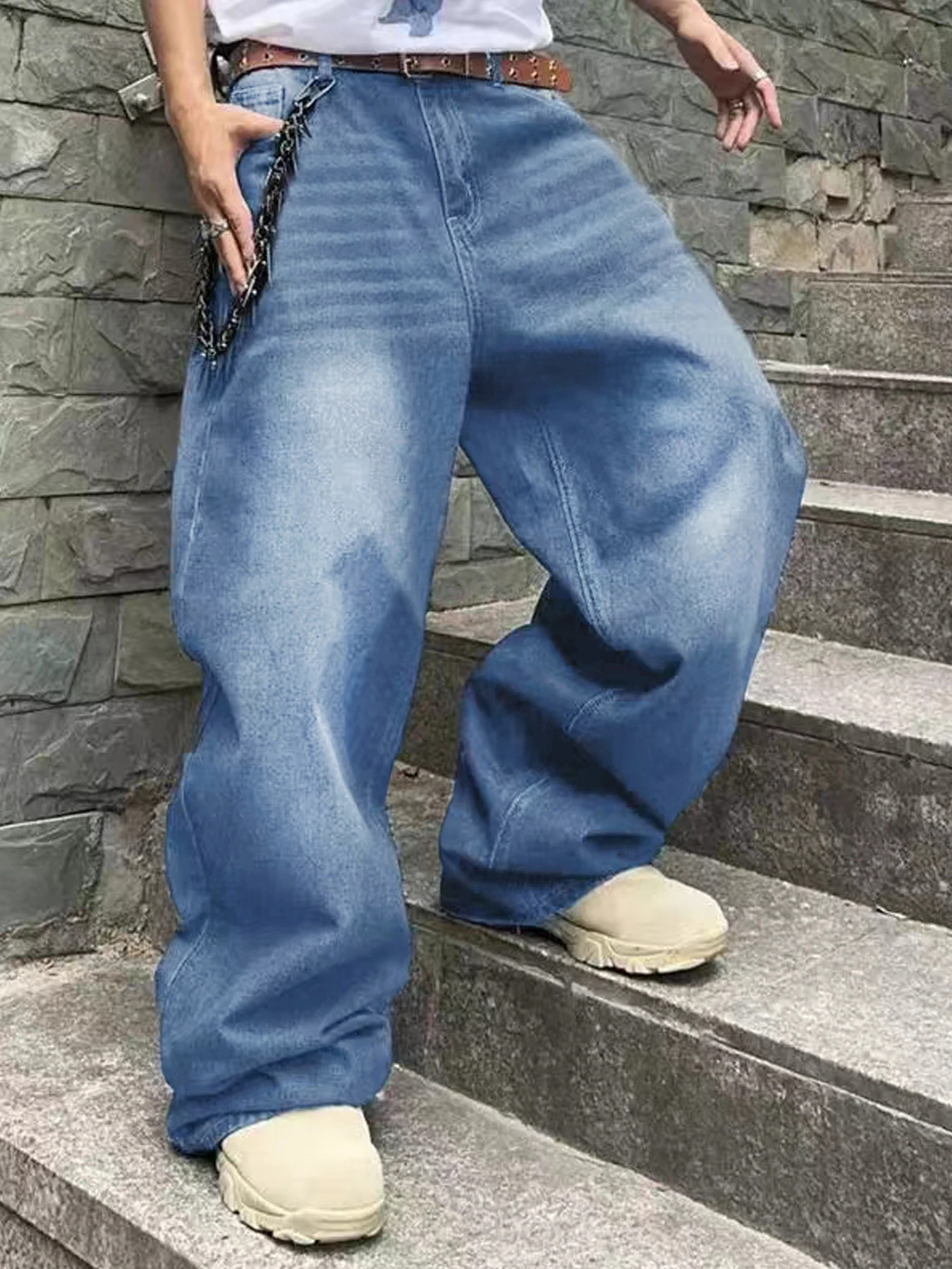 Y2K Hip-hop Jeans Men's Baggy Wide-leg American Vintage Denim Pants Gradient Gray Fashion Loose Casual Male Trousers