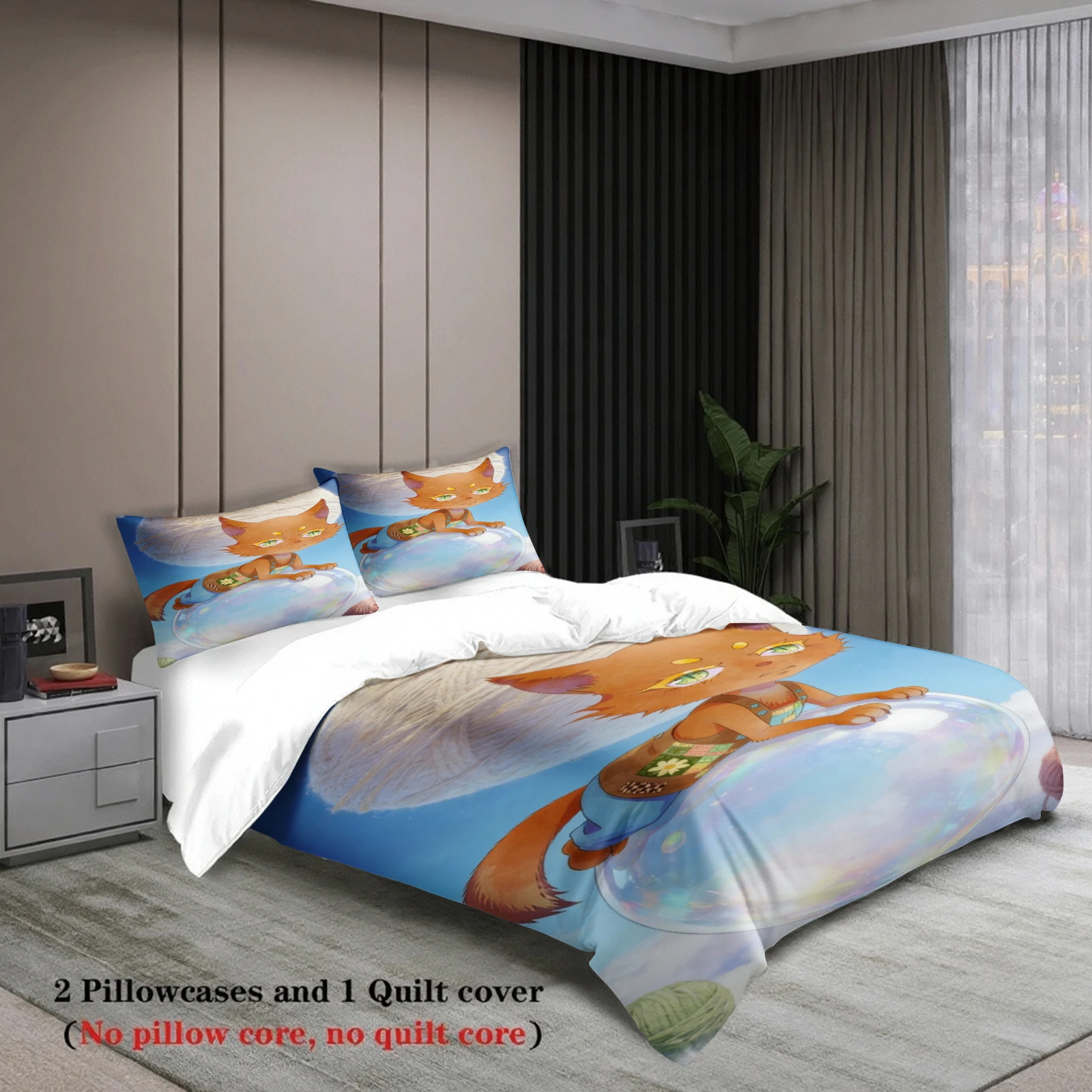 Blue Bedding Set Softville Cozy Town Cute Fern the Quilt Fox With Duvet Cover & Pillowcase For Children's Bedroom Decor