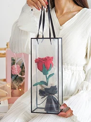 Borsa per Bouquet di fiori singoli da 2 pezzi, borse trasparenti con bordo nero, borsa per la decorazione del vino regalo con fiori per regali per feste e amanti