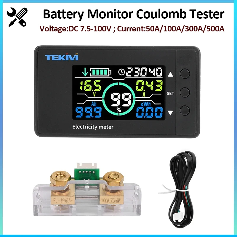 Battery Monitor DC7.5-100V Digital Coulomb Meter LED Display Voltmeter Ammeter Power Meter Wattmeter Battery Capacity Indicator