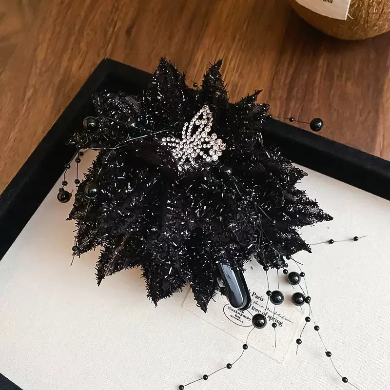 Diamond Butterfly Flower Glass Bead Clip Fashionable Temperament High-End Hair Accessories For Women