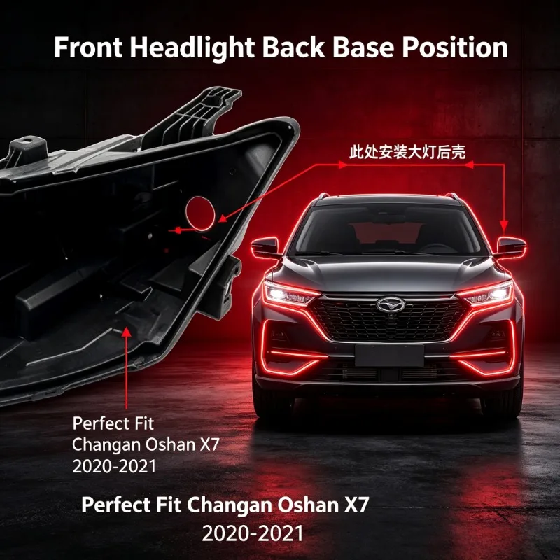 Moggic Headlight Rear Housing For Changan Oshan X7 2020-2021 Black Lamp Back Base Shell