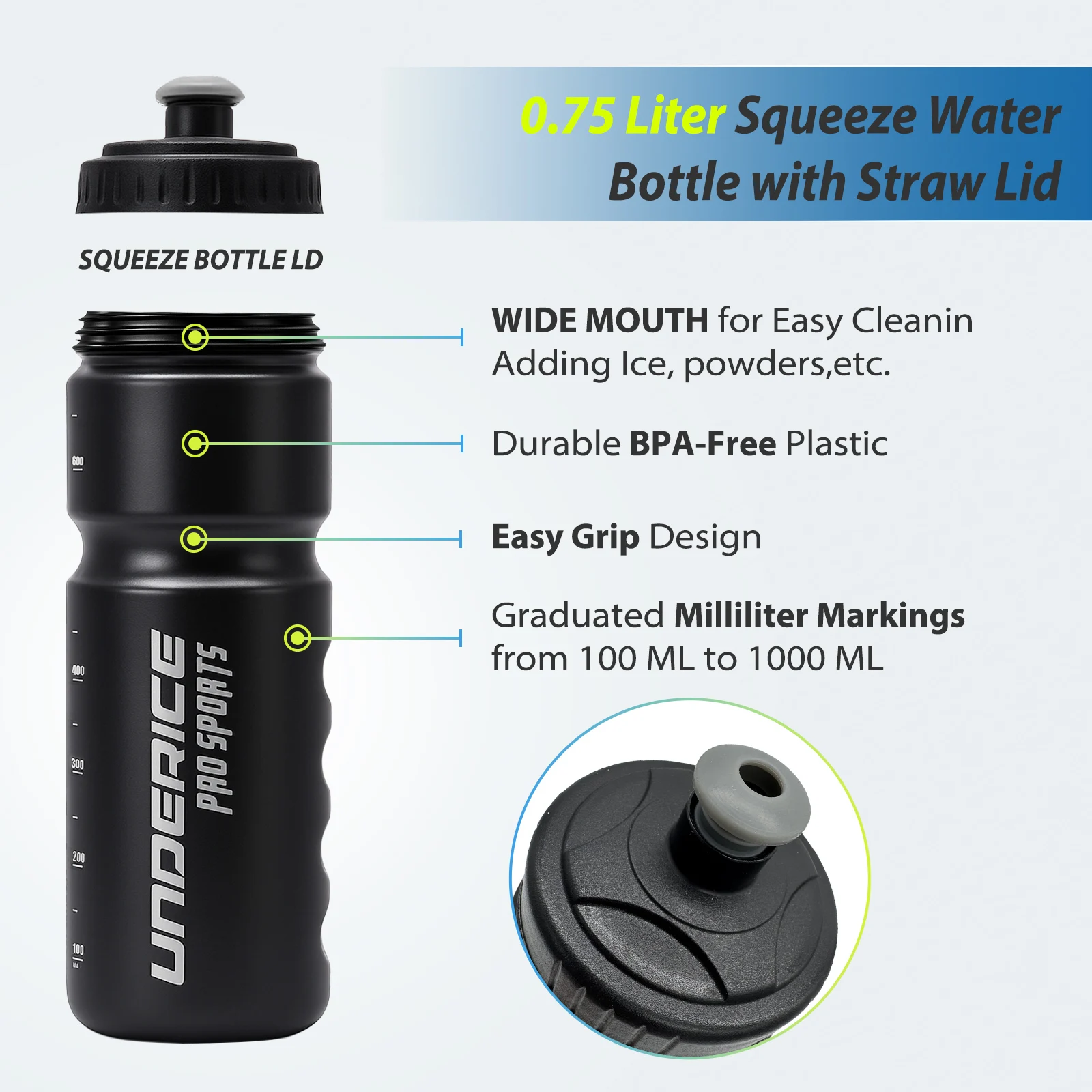 Buz hokeyi su şişesi hokey şişesi 1000ML BPA ücretsiz hokey ekipmanları için buz hokeyi futbol Lacrosse şişe hokey aksesuarla