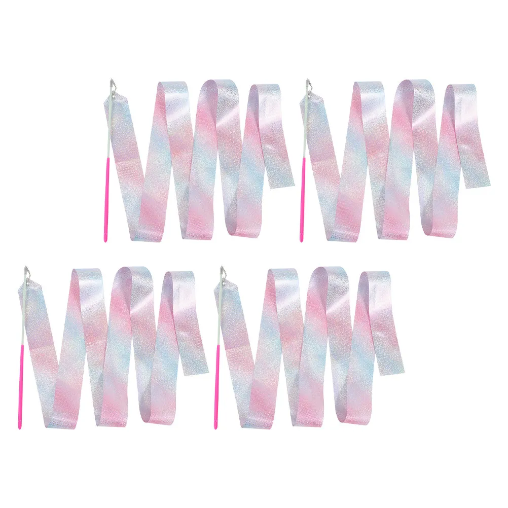 4pcs Glitter Gymnastics Ribbons for Rhythmic Dance, Twirling Streamers with Wand for Exercise & Performance