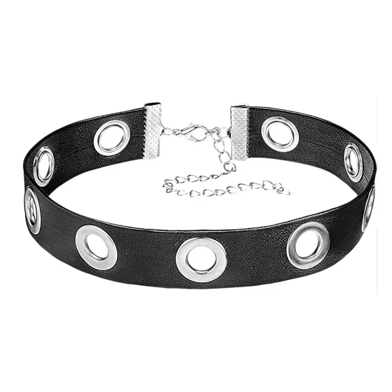 Punk  Harajuku Simple Individuality Night club Darkness Gothic Choker Rock and roll PU Leather Pendant Collarbone chain