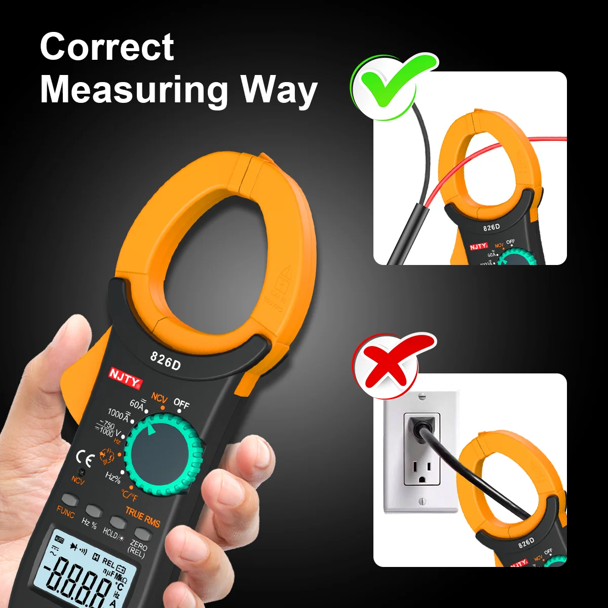 1000A Clamp Meter AC/DC Current Measurement Voltage Capacitance Resistance Meter Multimeter 1300℃ Temperature Test 6000 Counts