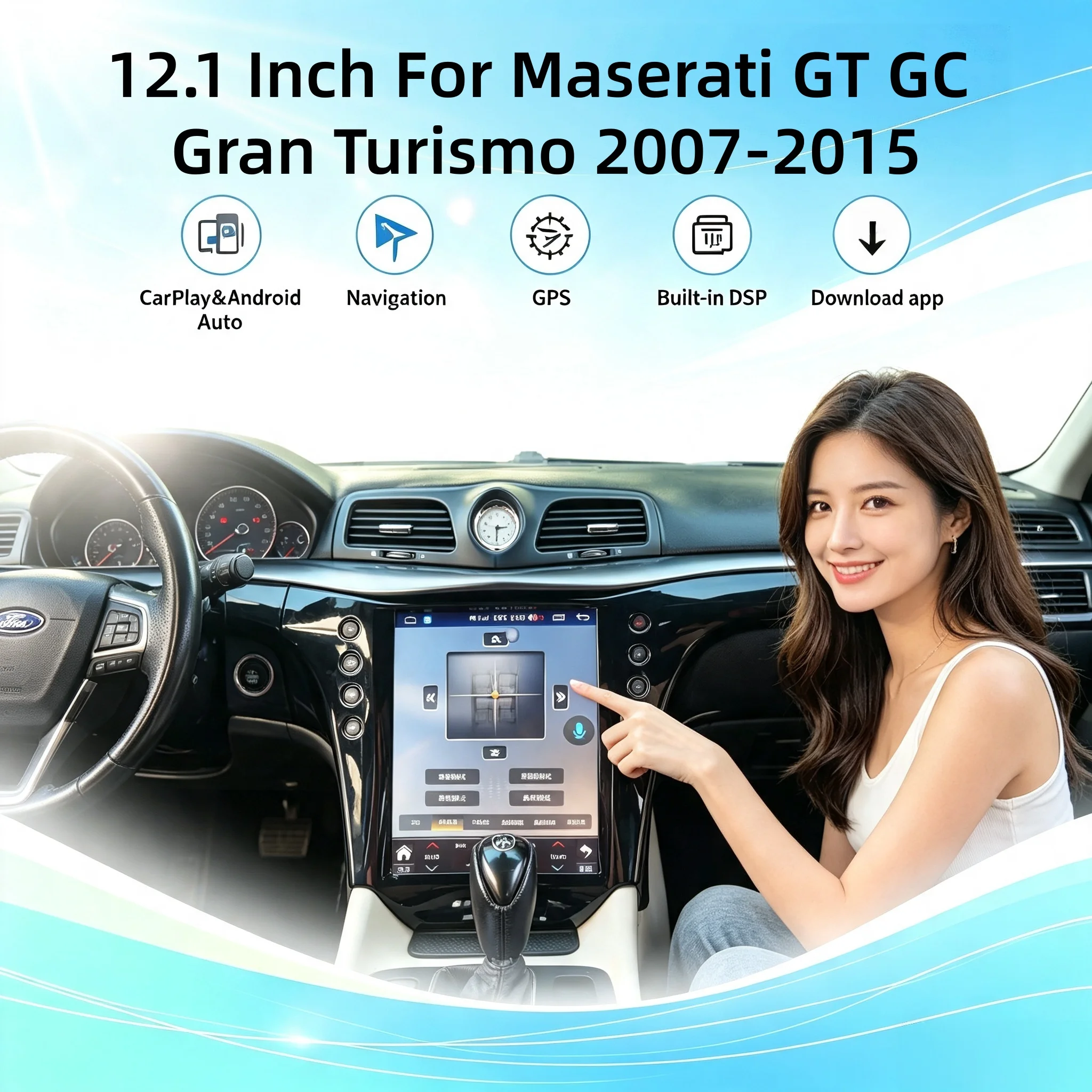 12.1'' Car Radio fit for Maserati GranTurismo (GT/GC) 2007-2015 HD Touch Screen CarPlay Android Auto GPS Navigation car gadgets