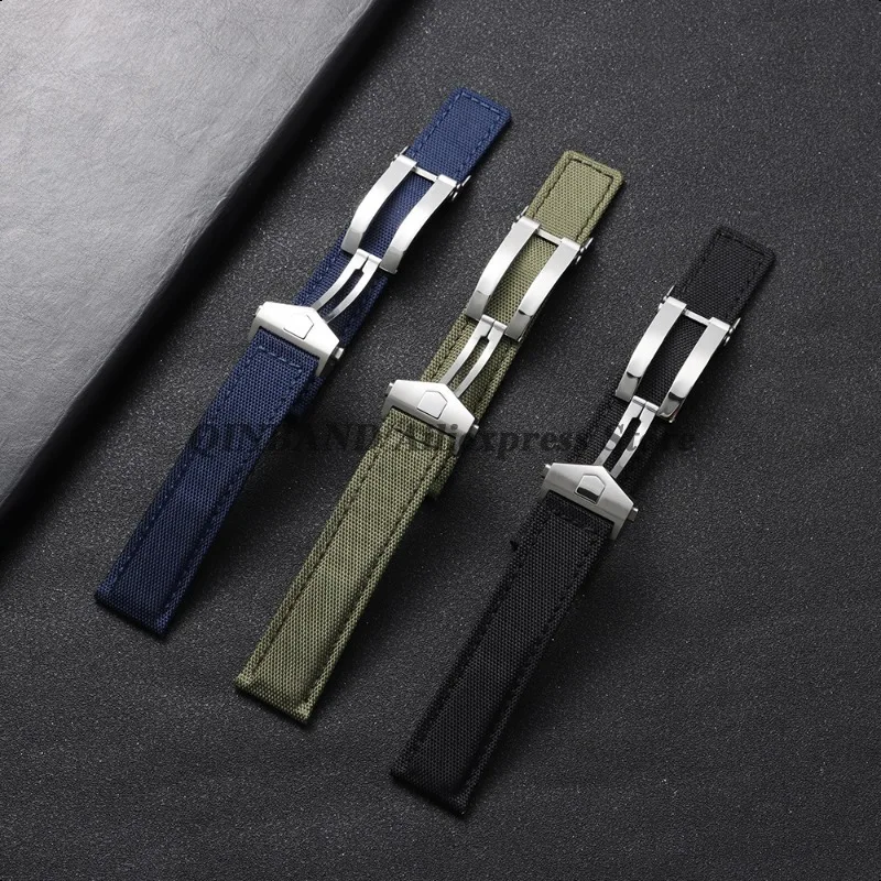 22mm 24mm for Tag Heuer for Citizen for Seiko Butterfly Clasp Nylon Leather Watch Band Straps Canvas Cowhide Bracelets Wristbelt view 6