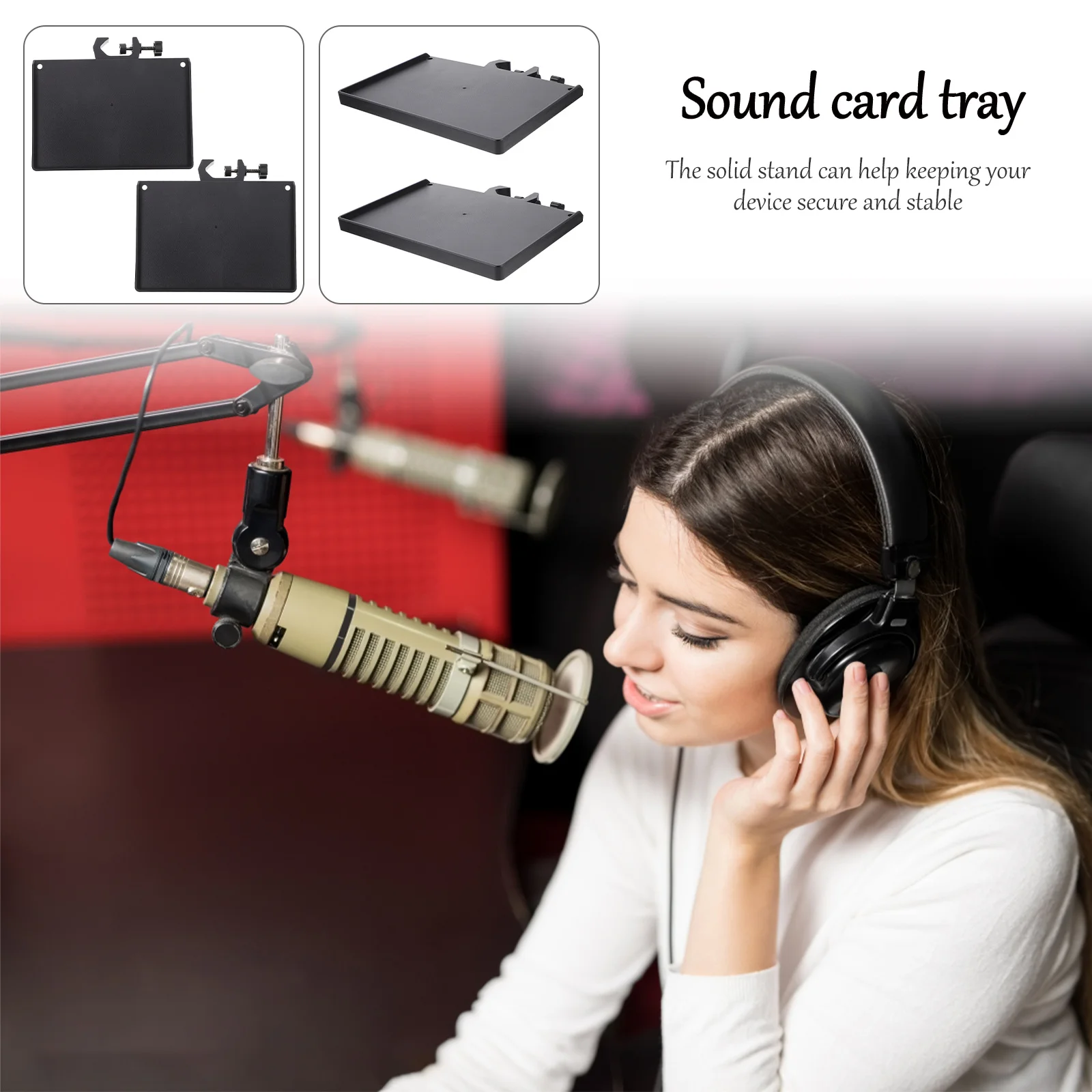 

2Pcs Microphone Stand Accessory Tray ABS Material Smooth Delicate for Phone Camera Sound Card Live Sound Card Tray