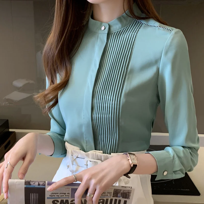 Chemisier en mousseline de soie à manches longues pour femmes, chemise à col en V avec nœud, chemisier de bureau pour dames, automne, 2023