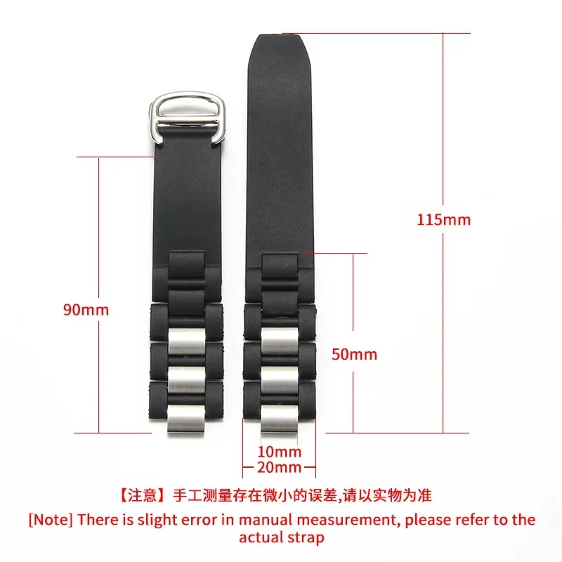 Premium Silicone Strap for Cartier 21st Century 10x20mm Convex Interface Black White Waterproof Sport Men Replacement Watch Band