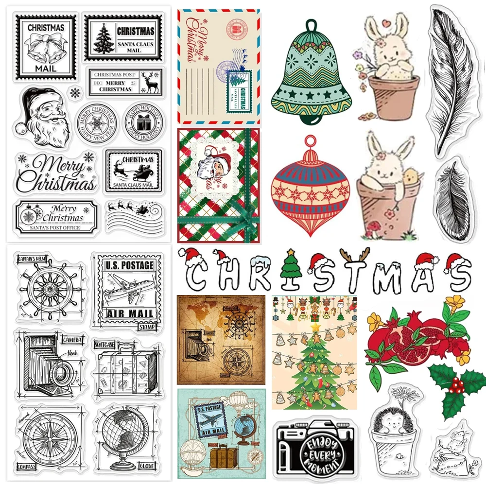 Christmas Tree Clear Stamp Santa Claus Bells Snowflakes Silicone Stamps Dates Rubber for Scrapbooking craft Journal Card Making