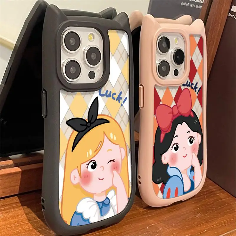 Disney Snow White Alice Cat Ear Phone Case for Apple iPhone 15 14 13 12 11 Pro Max X XS Transparent Bumper Shell Back Cover