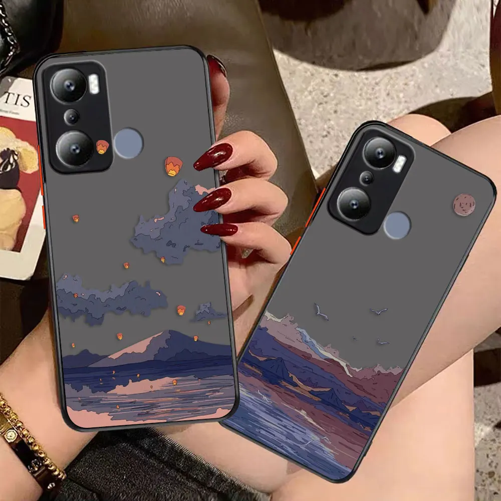 

Matte Case for infinix HOT 20I 12 12I 11 11S 10 10I 10S PLAY 9 8 Pro POVA 3 CAMON 15 Case Japan Anime Hand Painted House Scenery