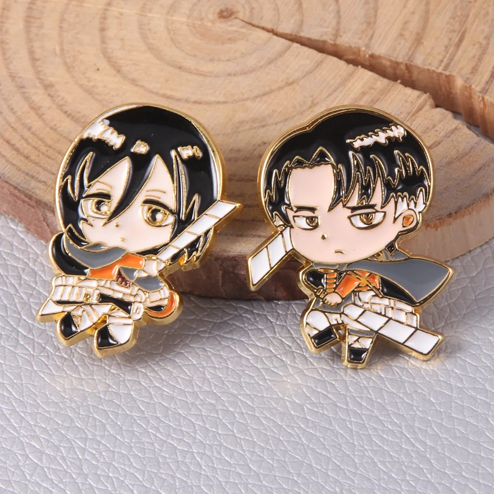 Anime Attack On Titan Character Brooch Enamel Cute Levi Ackerman Mikasa Ackerman Metal Badge Fashion Jewelry Accessories Gifts