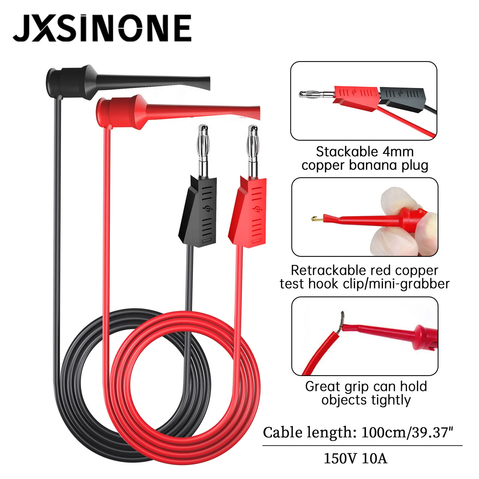 JXSINONE P1308B 18PCS Test Lead Kit 4MM Banana Plug To Test Hook  Replaceable Multimeter Probe Test Wire Probe Alligator Clip