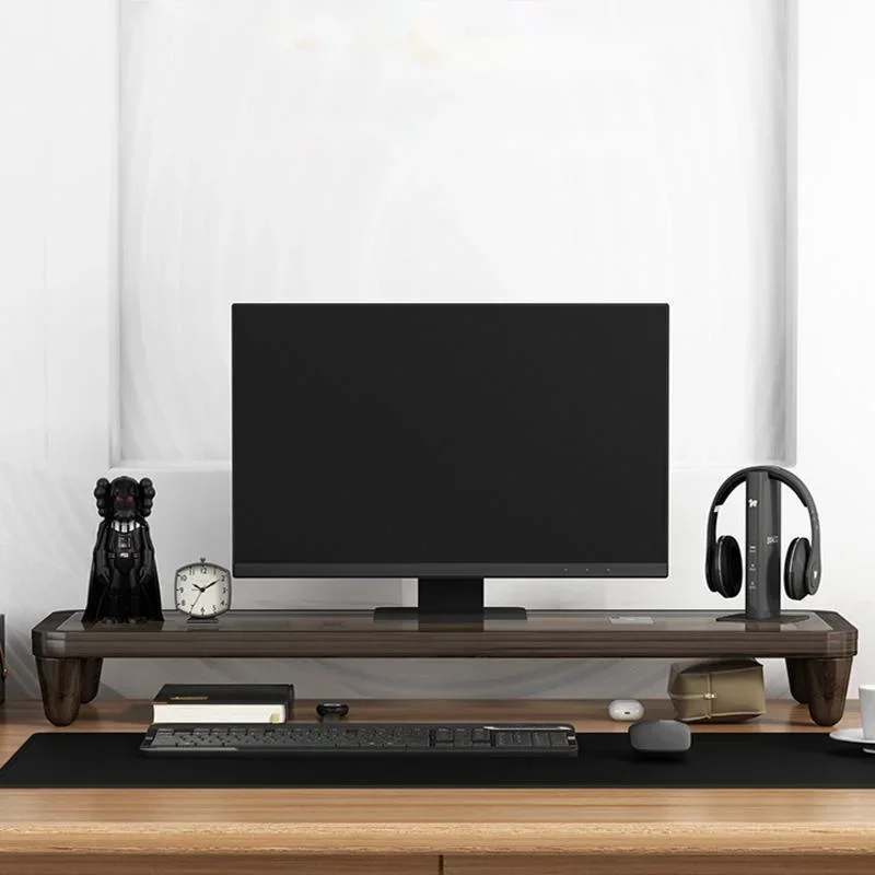 Soporte para monitor  bambú  altura ajustable - Estante organizador  exhibición ergonómico para computadora  escritorio