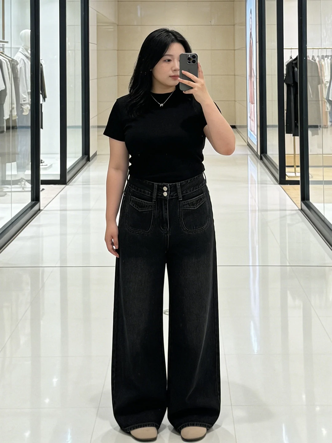 

plus Size High Waist Straight Leg Jeans Women's Bla Wide Leg Denim Pants Tummy Covering aped Body Retro Sle