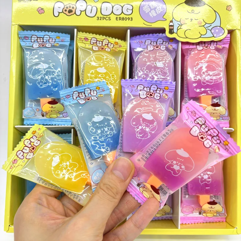 New 32pcs Sanrio Mini Ice Cream Pencil Eraser Kawaii Purin Pachacco Jelly Popsicle Shaped Chip Remover Student Supplies Gift