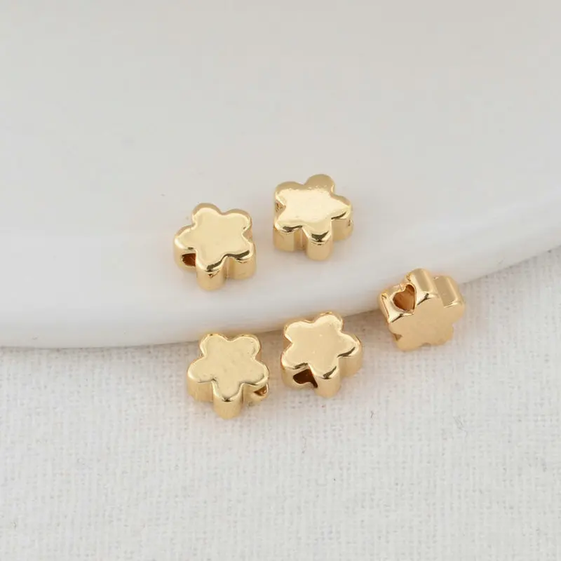 20PCS 6MM 14K Gold Color Plated Brass Flower Shape Spacer Beads Flat Bracelet Beads High Quality Diy Jewelry Accessories