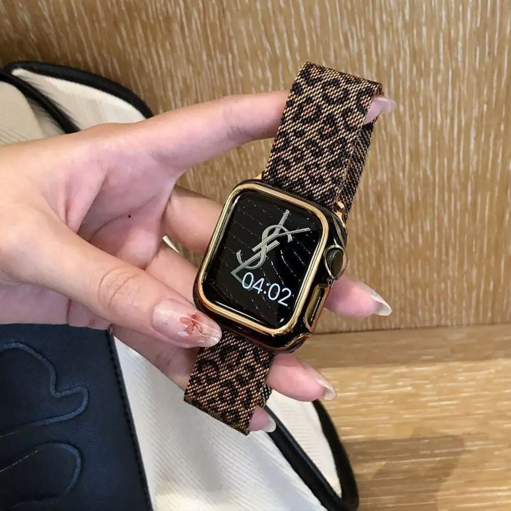 Correa con estampado de leopardo a la moda para Apple Watch S10 42mm 46mm correa magnética para iWatch con estampado de leopardo S10 40/44/45mm accesorios de correa