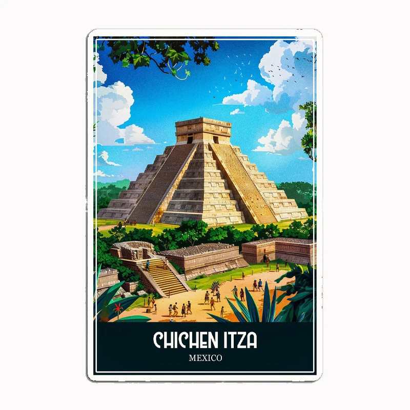 Ancient Ruins of Chichen Itza Mexico Travel Poster Metal Sign Poster Garage Room Decor Automobile Club Tin Home Decor