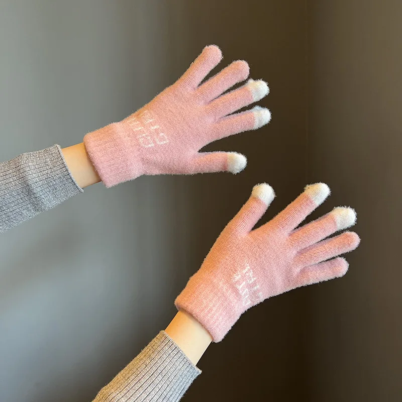 Guantes mullidos de invierno Unisex, manoplas cálidas de punto sin dedos para pantalla táctil, teléfono y niñas, Panda