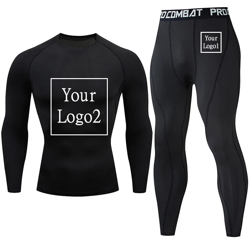 Calças de compressão de logotipo personalizado masculino, Terno fitness, Conjuntos de roupas de ginástica, Terno esportivo para correr, Roupas