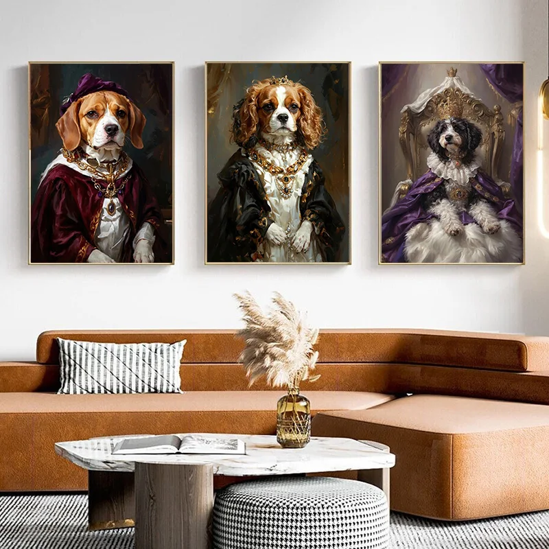 Vintage Animals Portrait Royal Noble Respectable Cat Dog Poster Print Wall Art HD Pictures Canvas Painting Print Room Home Decor
