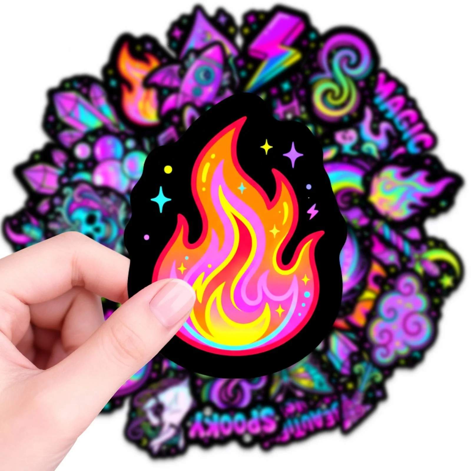 50 Pcs Gothic Neon Magic Doodle Stickers Waterproof Mix Decals Decorate Cup Skate Helmet Phone Scrapbook PP Decals